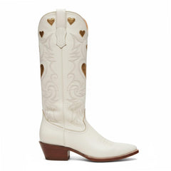 Tuhoomall Western Knee High Boots With Rubber Sole, 5cm Chunky Heel, Embroidered Sweet Pink Hearts For Casual Fashion All Year Round