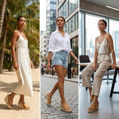 Tuhoomall Waterproof Wedge Sandals for Women, Ethnic Style, Slip-On, Casual Fashion, Rubber Sole, Suede-Like Upper, Perfect for Stylish Outings