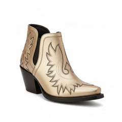 Tuhoomall Stylish Women's Ankle Boots, Chunky 2.36 in Heel, Slip-On Design, Embroidered Details, All-Season Fashion