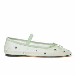 Tuhoomall Comfortable Rhinestone Ballet Flats for Women - Casual Blue Mesh Slip-On Shoes with Low Heel and Round Toe