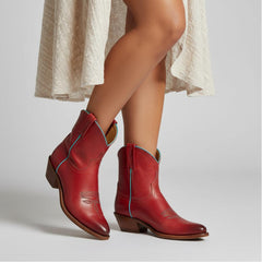 Tuhoomall Western Ankle Boots For Women, Low Heel 1.75 In, Embroidered Design, Casual Everyday Wear, All Seasons, Durable Rubber Sole