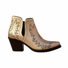 Tuhoomall Stylish Women's Ankle Boots, Chunky 2.36 in Heel, Slip-On Design, Embroidered Details, All-Season Fashion