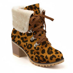 Tuhoomall Fashion Casual Ankle Boots for Women, Classic Street Style, Round Toe, Mid Heel, Lace-Up, Solid Color, Perfect for Winter Wear