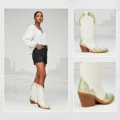 Tuhoomall Western Ankle Boots for Women, Comfortable Casual Style with Rhinestone Details, Perfect for Parties and Everyday Wear