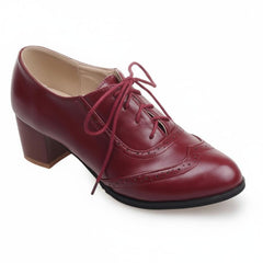 Tuhoomall Comfortable Vintage Style High Heel Dress Shoes for Office and Leisure Wear with Lace-Up Closure and Classic Round Toe Design