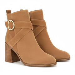 Tuhoomall Fashion Ankle Boots for Women, Comfort Short Booties with Chunky Heels, Casual Office Wear, Adjustable Metal Buckle, Rubber Sole, All-Season Style