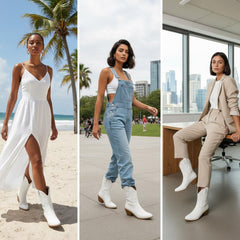 Tuhoomall Western Ankle Boots with Embroidered Pattern, 5cm Chunky Heel, Slip-On Design for Fashion and Travel, Durable Synthetic Fabric Lining