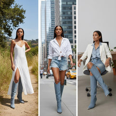 Tuhoomall Stylish High Heel Ankle Boots with Zipper, 10cm Stiletto, Rubber Sole, Metallic Shine, Denim Finish for Fashion, Casual, Office