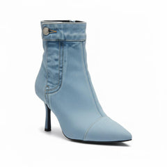 Tuhoomall Denim Ankle Boots With Zipper, Pointed Toe, 4.53 In High Heel, Fashionable For Daily Wear And Performances Tuhoomall