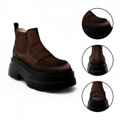 Tuhoomall Fashionable Women's Loafers Ankle Boots With 6cm Thick Sole For Everyday Use Stylish Waterproof Design In Solid Color