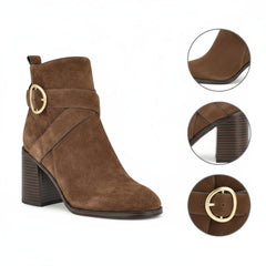 Tuhoomall Fashion Ankle Boots for Women, Comfort Short Booties with Chunky Heels, Casual Office Wear, Adjustable Metal Buckle, Rubber Sole, All-Season Style