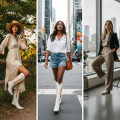 Tuhoomall Western Cowgirl Mid Calf Boots with Chunky Heel, Pointed Toe, Embroidered Design, Slip-On Style for Fashionable Casual Wear