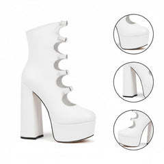 Tuhoomall Gothic High Ankle Boots for Parties and Performances, Thick Sole with Adjustable Strap, Durable Leather, 15.5cm Chunky Heels