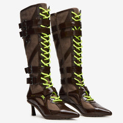 Tuhoomall Knee High Comfort Boots With Adjustable Buckles And Stylish Zippers For Dancing And Party Events