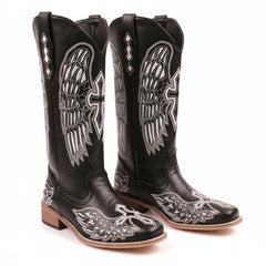 Tuhoomall Comfortable Women's Mid-Calf Boots with Embroidery - Trendy Casual Style - 4 cm Chunky Heel for All Seasons Tuhoomall