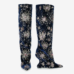Tuhoomall Over The Knee Floral Embellished Chunky Heeled Boots For Parties And Fashionable Events