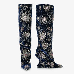 Tuhoomall Over The Knee Floral Embellished Chunky Heeled Boots For Parties And Fashionable Events Tuhoomall