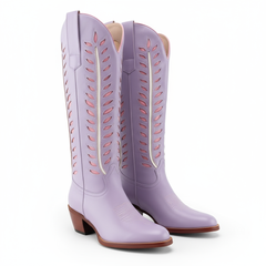 Tuhoomall Western Mid Calf Boots for Women, Embroidered Vegan Leather, Casual Chunky Heel, Spring Autumn Winter Fashion