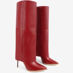 Tuhoomall Knee-High Stiletto Boots for Parties - Classic Style, Pure Color, Comfortable Fit, 10cm Heel, Perfect for Fashionable Evening Wear