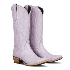 Tuhoomall Western Mid-Calf Boots for Women, Rubber Sole, Stylish Solid Color with Embroidered Detail, Perfect for Fashion, Outdoor, and Everyday Wear