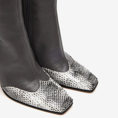 Tuhoomall Fashion Casual Ankle Boots with Chunky Heel, Zip Closure, Snake Pattern for Everyday and Work Wear, Stylish Short Boots