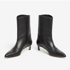 Tuhoomall Fashionable Women's Ankle Boots, Low Heel, Studded Slip-On for Travel, Casual and Work Outings, Comfortable Pointed Toe Design Tuhoomall