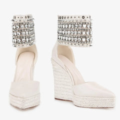 Tuhoomall Wedge Espadrille Sandals with Rhinestones and Zipper Closure for Bohemian Style Summer Travel Tuhoomall
