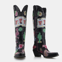 Tuhoomall Western Embroidered Cowgirl Boots for Women - Chunky 5.1 cm Heel, Slip-On, Versatile Casual Party Footwear Tuhoomall