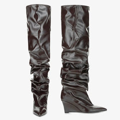 Tuhoomall Stylish Over-the-Knee Boots for Parties with Waterproof Ruffle Design and High Heel Comfort Tuhoomall