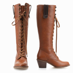 Tuhoomall Western Cowgirl Mid Calf Boots, Retro Chunky Heel, Round Toe, Zipper Closure, Stylish Casual Travel Footwear