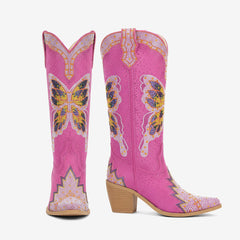 Tuhoomall Comfortable Rhinestone Knee-High Western Boots for Parties, Performances and Everyday Fashion