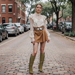 Tuhoomall Western Cowboy Knee-High Boots for Women, Comfortable Suede with Fringe & Metallic Accents, Stylish Block Heel for Outdoor Fashion