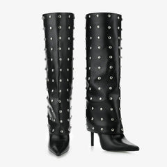 Tuhoomall Foldable Knee High Boots with Studs and Polka Dot Design for Outdoor Fashion Casual Style Tuhoomall