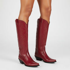 Tuhoomall Western Style Floral Embroidery Knee High Boots for Work - 5.6 cm Chunky Heel, Rubber Sole, Slip-On Design, Classic Fashion وترتیب Tuhoomall