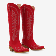 Tuhoomall Knee-High Floral Embroidered Boots for Women, Stylish Low-Heel Slip-On Shoes for All-Season Casual and Formal Wear Tuhoomall