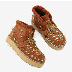 Tuhoomall Fashionable Ankle Boots with Adjustable Buckle, Studded Design, Rubber Sole for All-Season Style, Ideal for Parties and Casual Outings