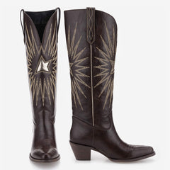Tuhoomall Western Knee High Boots For Women - Stylish Embroidered Design, Chunky Heel For Comfort, Perfect For Casual And Formal Occasions