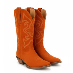 Tuhoomall Western Mid Calf Boots with Chunky Heel and Snip Toe - Casual Faux Suede Design with Embroidery for All Seasons Tuhoomall