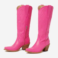 Tuhoomall Western Style Floral Embroidered Ankle Boots with Chunky Heel for Fashionable Casual Wear, Party and Ballroom, Zipper Closure, PU Upper