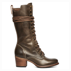 Tuhoomall Western Cowgirl Mid Calf Boots, Retro Chunky Heel, Round Toe, Zipper Closure, Stylish Casual Travel Footwear