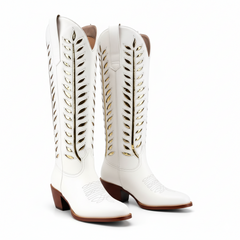 Tuhoomall Western Mid Calf Boots for Women, Embroidered Vegan Leather, Casual Chunky Heel, Spring Autumn Winter Fashion