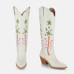 Tuhoomall Desert Style Floral Embroidered Knee-High Boots, Chunky Heel for Vintage Casual Looks and Theme Parties Tuhoomall