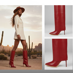 Tuhoomall Knee-High Stiletto Boots for Parties - Classic Style, Pure Color, Comfortable Fit, 10cm Heel, Perfect for Fashionable Evening Wear