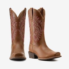 Tuhoomall Western Floral Embroidered Mid-Heel Cowboy Boots for Women, Stylish Casual Footwear for All Seasons