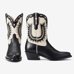 Tuhoomall Stylish Women's Ankle Boots with Embroidery and Laser Cut Out, Perfect for Parties and Performances, Comfortable Chunky Heel Design