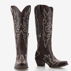 Tuhoomall Western Cowgirl Boots, Mid Calf, Fashion Casual, Comfortable Embroidery Design, Chunky Heel, Zipper Closure, Rubber Sole, Snip-Toe Style