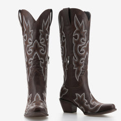 Tuhoomall Western Cowgirl Boots, Mid Calf, Fashion Casual, Comfortable Embroidery Design, Chunky Heel, Zipper Closure, Rubber Sole, Snip-Toe Style Tuhoomall
