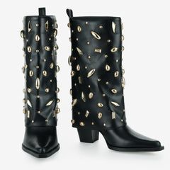 Tuhoomall Desert Style Chunky Heel Ankle Boots for Women, Studded Design, Perfect for Parties and Casual Events