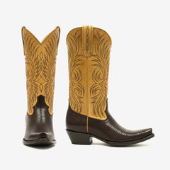 Tuhoomall Comfortable Western Boots for Women - Embroidered Lizard Print, Trendy Mid-Calf Height, 4.5cm Chunky Heel, Perfect for Parties and Outdoor Events Tuhoomall