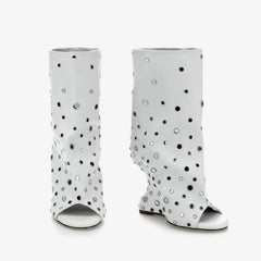 Tuhoomall Stylish Peep Toe Ankle Boots with Shiny Detail for Parties and Casual Outings - Comfortable 12cm Wedge Heels in All Seasons Tuhoomall